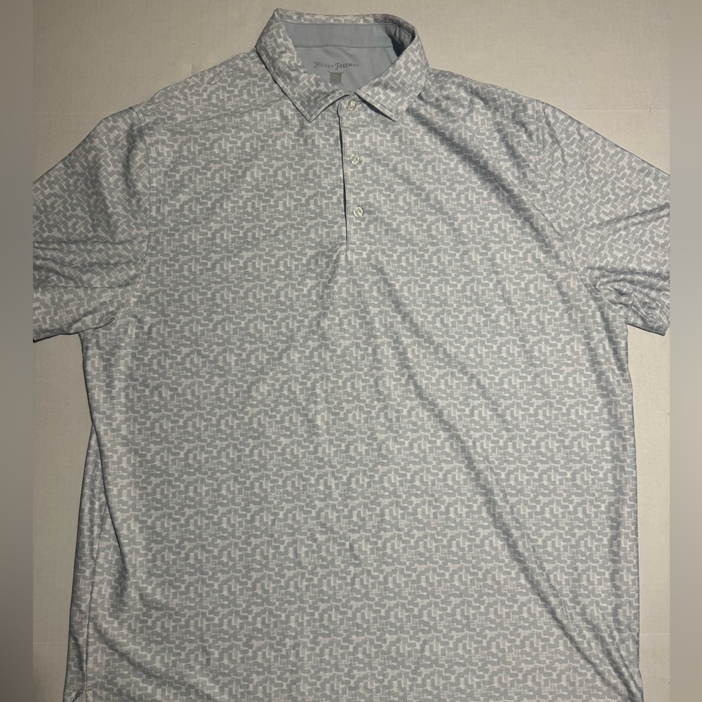 Hickey Freeman Dri-Fit Golf SS Polo, Grey/White Design, Men's XL #1136‎